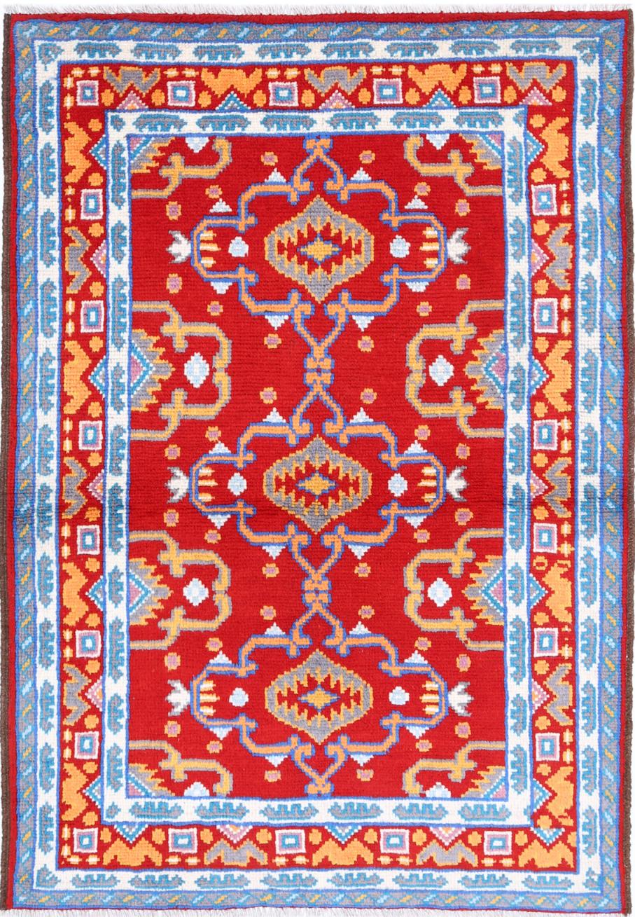 Red Afghan Tribal Rug 3'4" x 4'11" Hand-Knotted
