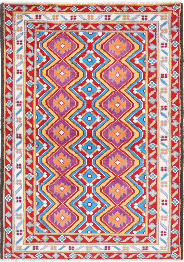 Afghan Tribal Rug 3' 3" x 4' 11" Hand-Knotted