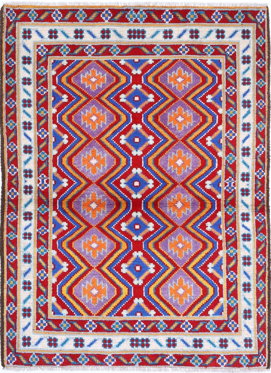 Afghan Tribal Rug 3'4" x 4'9" Hand-Knotted