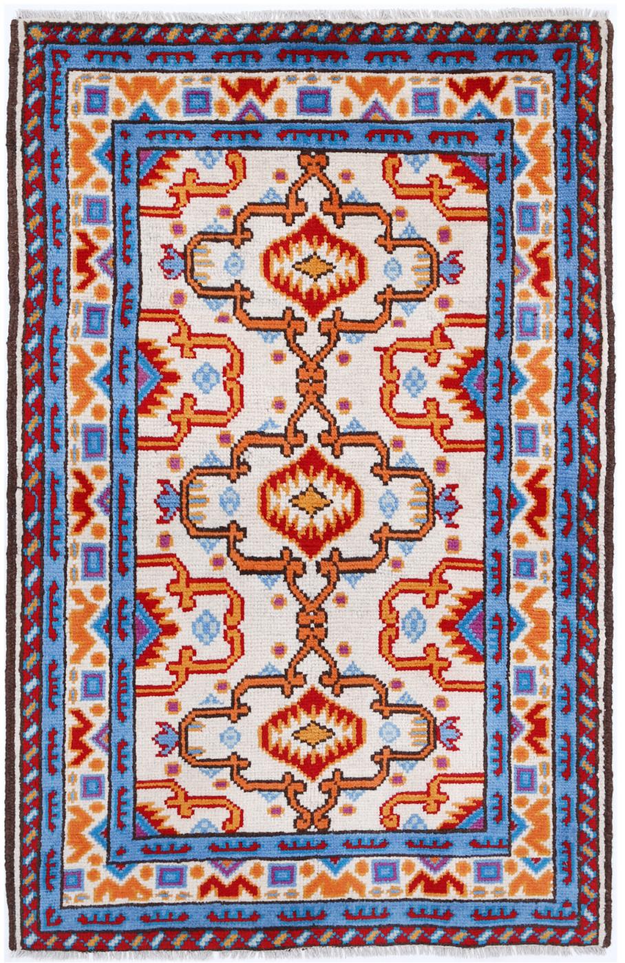 Ivory Afghan Tribal Rug 3'2" x 5'2" Hand-Knotted