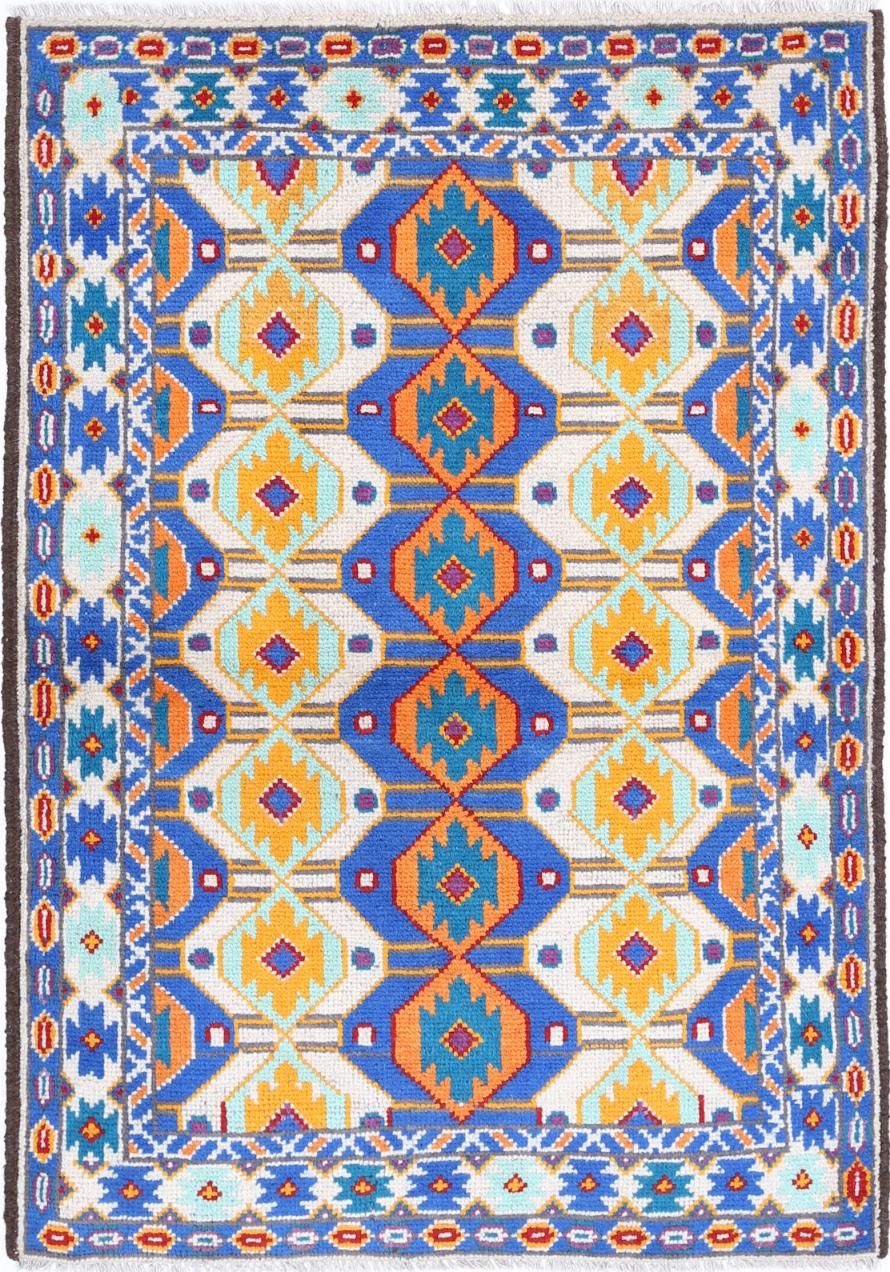 Ivory Afghan Tribal Rug 3'3" x 4'9" Hand-Knotted