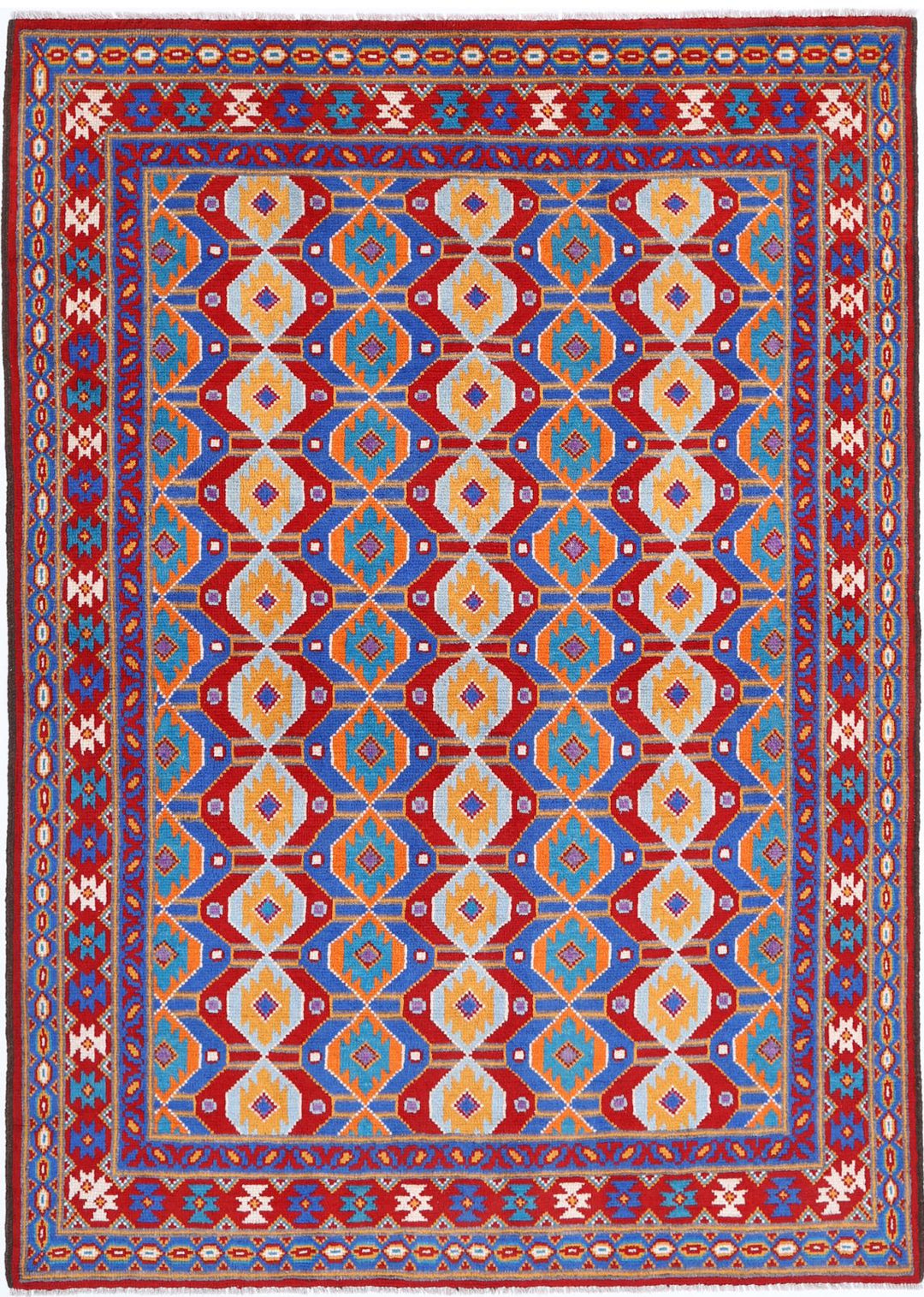 Afghan Tribal Rug 5'9" x 8'1" Hand-Knotted