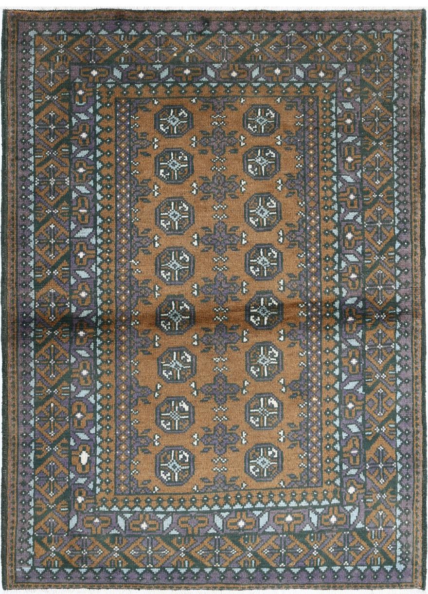 Rust Afghan Tribal Rug 3'5" x 4'9" Hand-Knotted