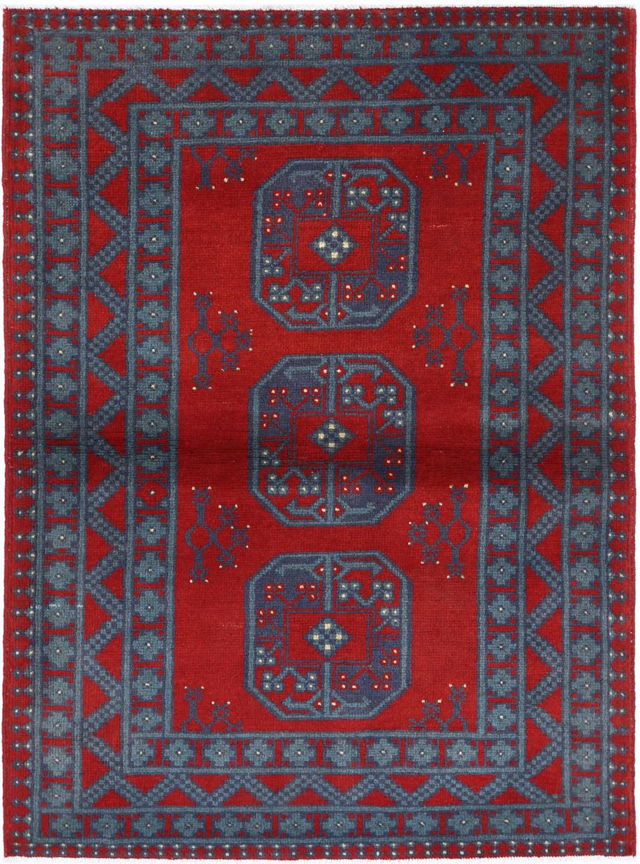 Red Afghan Tribal Rug 3'5" x 4'8" Hand-Knotted