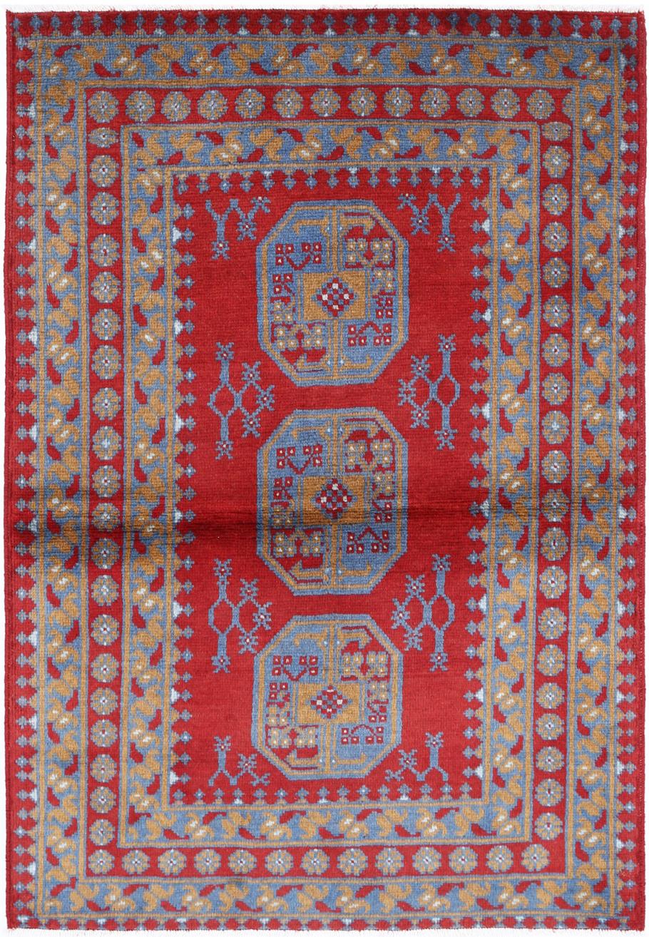 Red Pakistani Tribal Rug 3'4" x 4'9" Hand-Knotted