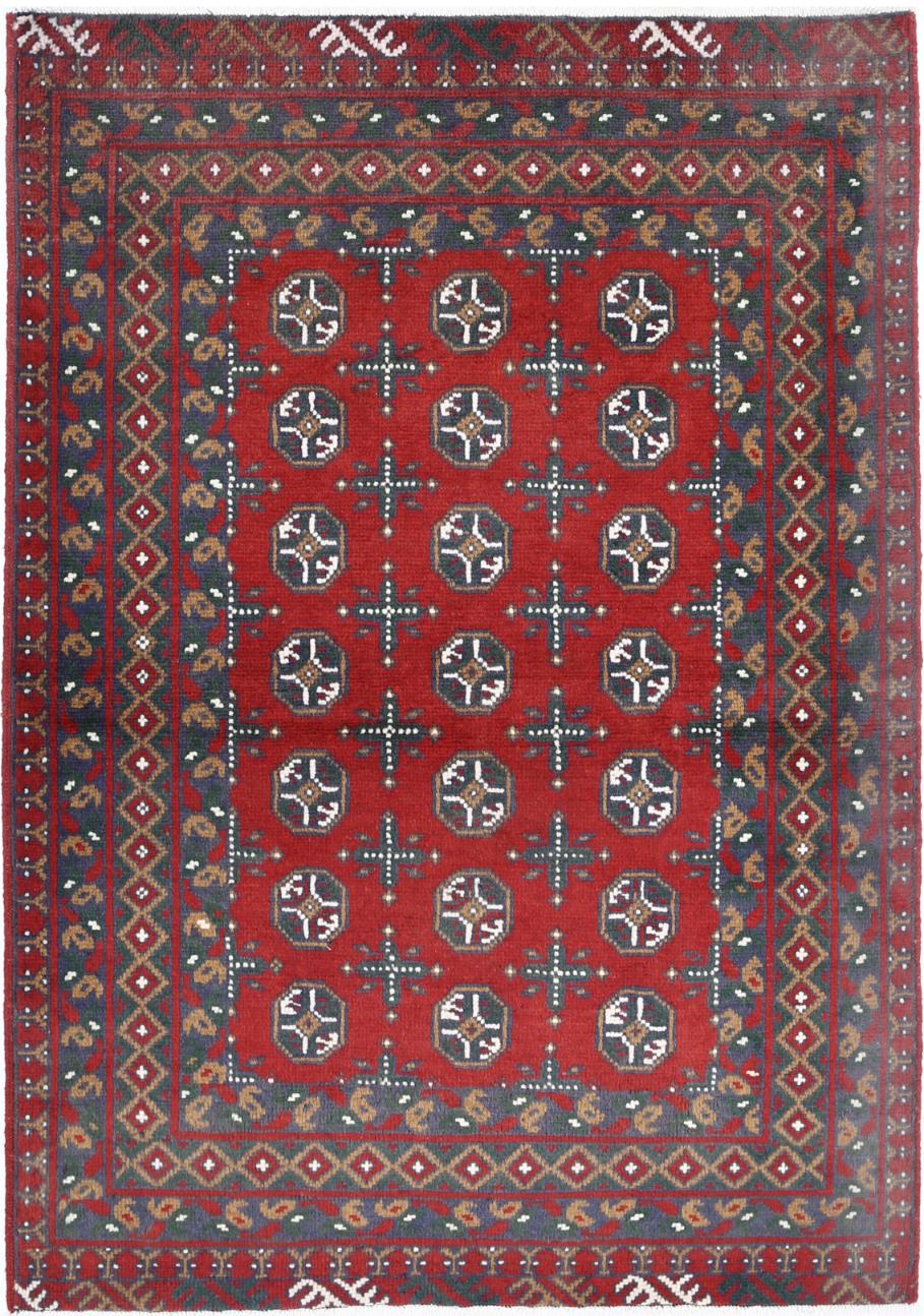 Red Afghan Tribal Rug 3'5" x 4'10" Hand-Knotted