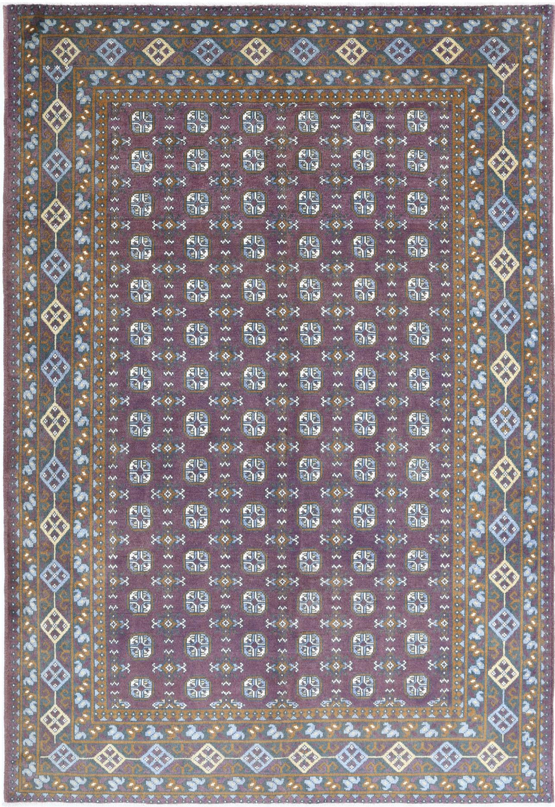 Purple Afghan Tribal Rug 6'6" x 9'7" Hand-Knotted