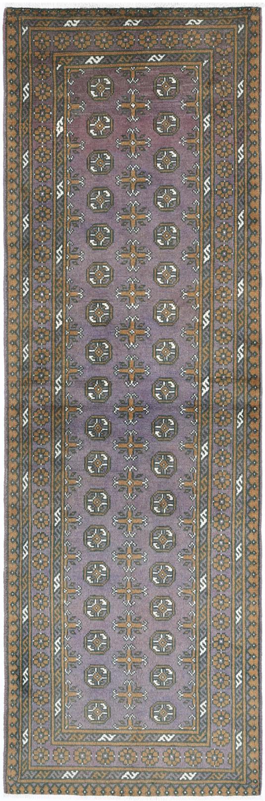 Purple Afghan Tribal Rug 2'9" x 9'6" Hand-Knotted