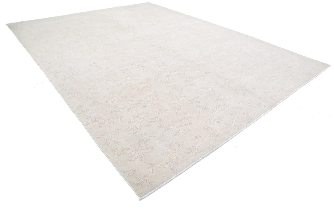 Ivory Afghan Oriental Rug 11' 0" x 14' 9" Hand-Knotted detail
