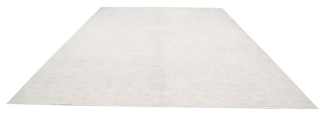 Ivory Afghan Oriental Rug 11' 0" x 14' 9" Hand-Knotted close-up