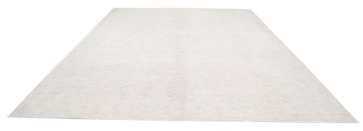 Ivory Afghan Oriental Rug 11' 0" x 14' 9" Hand-Knotted close-up