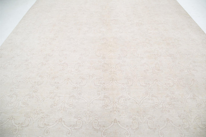 Ivory Afghan Oriental Rug 11' 0" x 14' 9" Hand-Knotted pattern