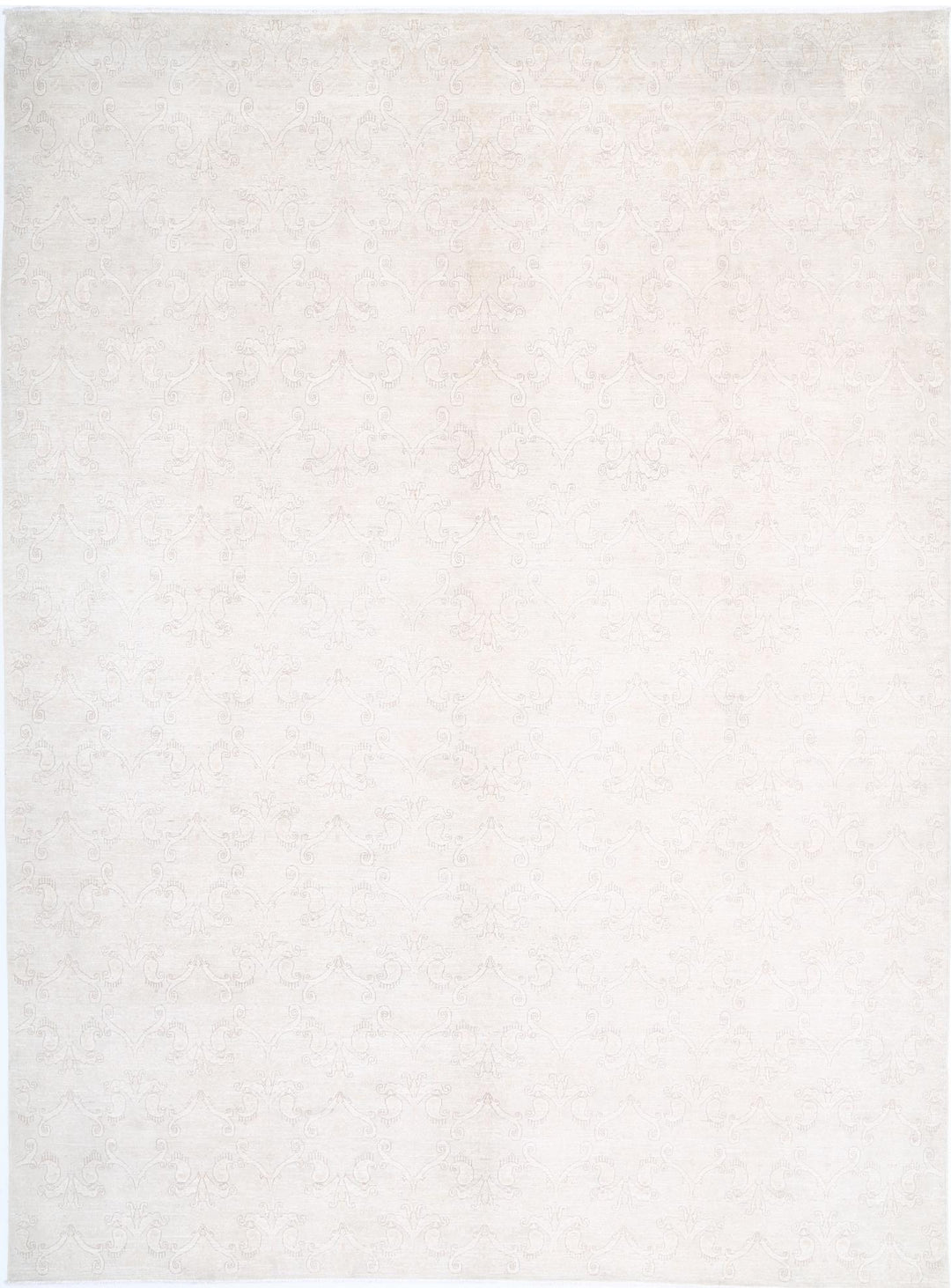 Ivory Afghan Oriental Rug 11' 0" x 14' 9" Hand-Knotted