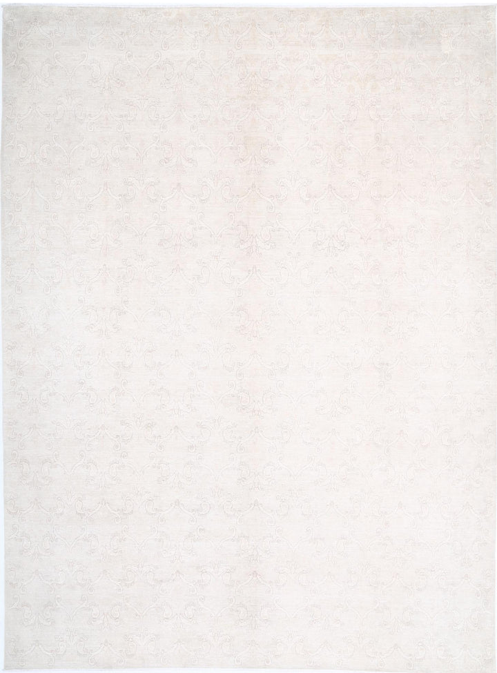 Ivory Afghan Oriental Rug 11' 0" x 14' 9" Hand-Knotted