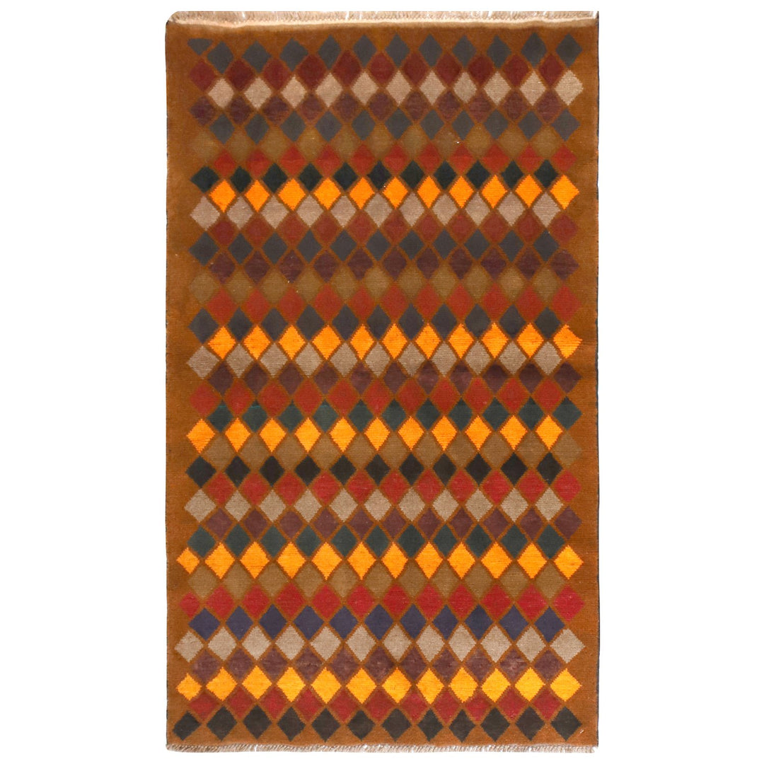 Tan Afghan Baluchi Rug 3'6" x 6'3" Hand-Knotted