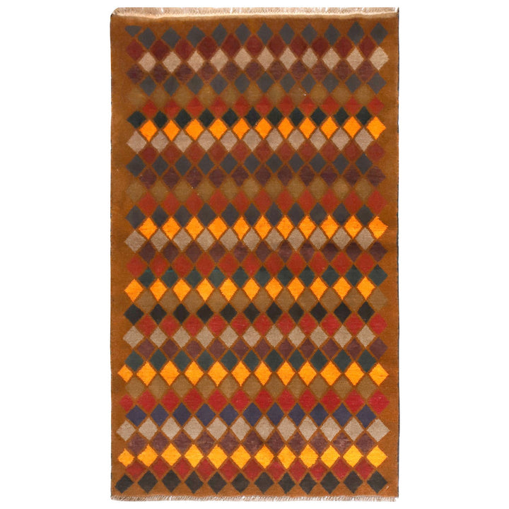 Tan Afghan Baluchi Rug 3'6" x 6'3" Hand-Knotted