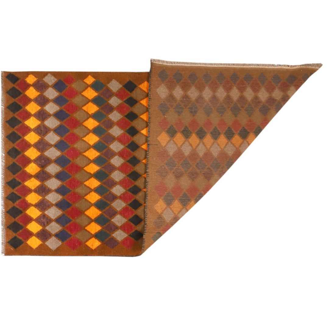Tan Afghan Baluchi Rug 3'6" x 6'3" Hand-Knotted pattern