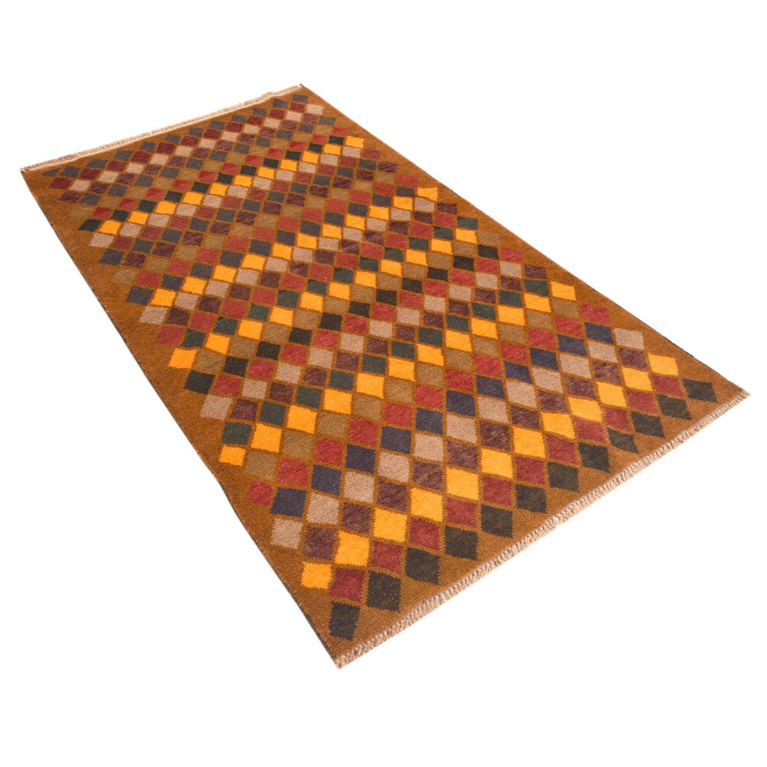 Tan Afghan Baluchi Rug 3'6" x 6'3" Hand-Knotted detail
