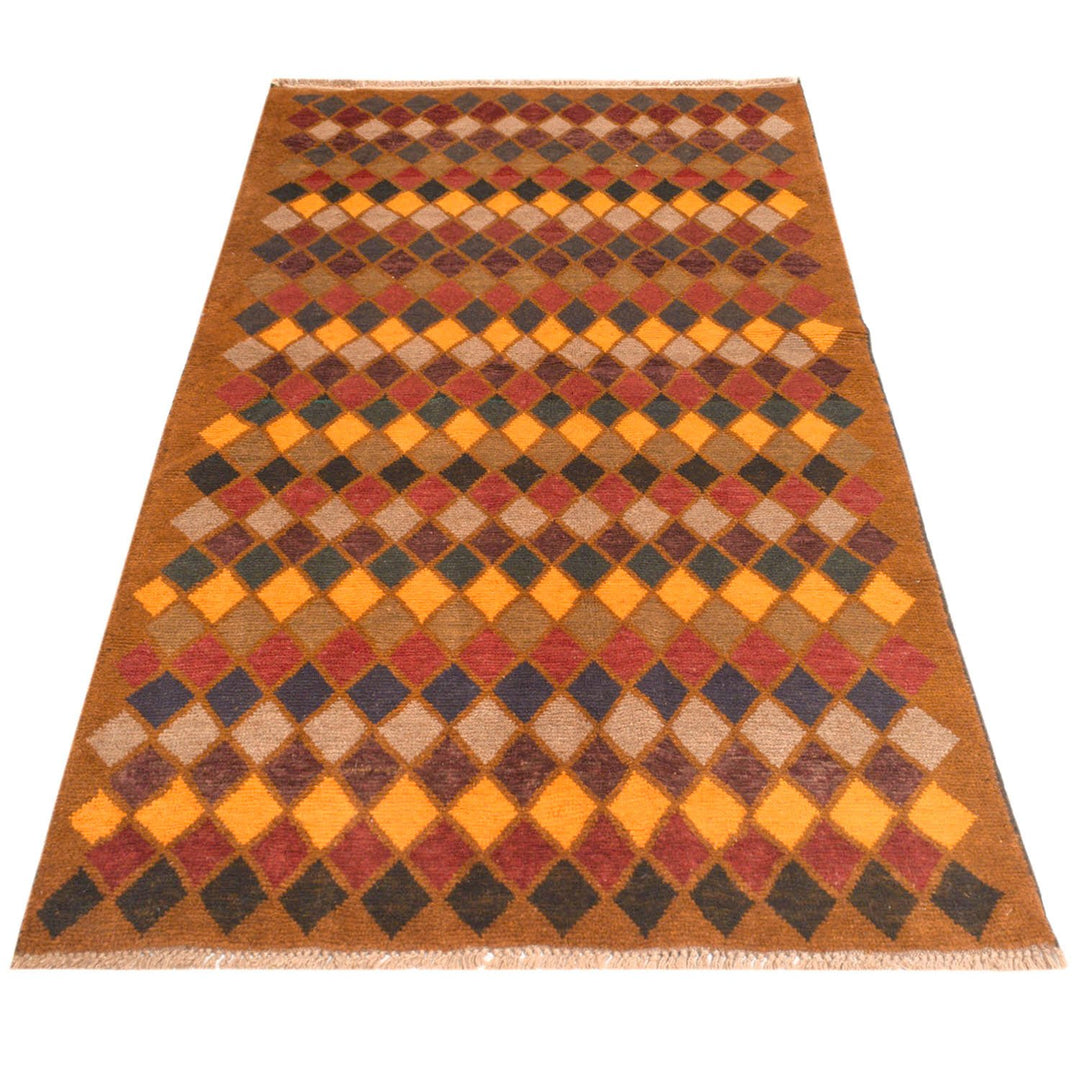 Tan Afghan Baluchi Rug 3'6" x 6'3" Hand-Knotted close-up