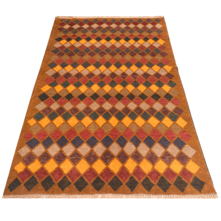 Tan Afghan Baluchi Rug 3'6" x 6'3" Hand-Knotted close-up