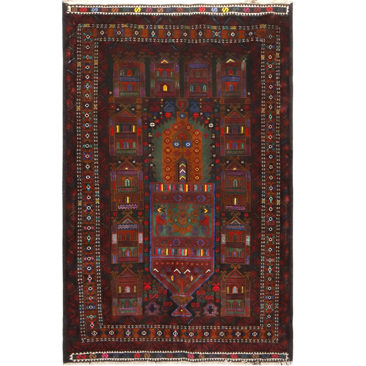 Afghan Prayer Rug 3'1" x 4'9" Hand-Knotted