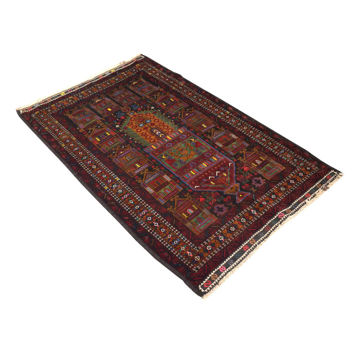 Afghan Prayer Rug 3'1" x 4'9" Hand-Knotted detail