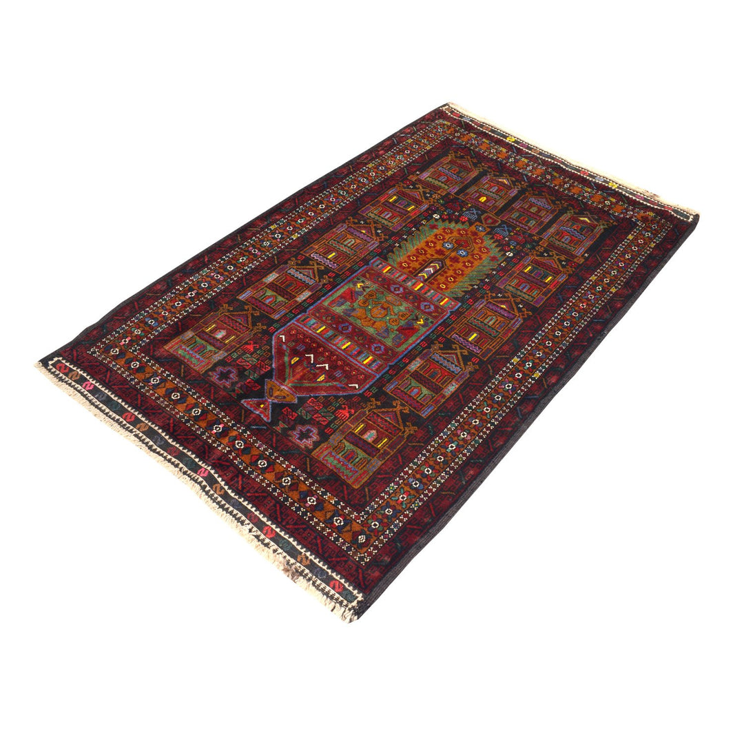Afghan Prayer Rug 3'1" x 4'9" Hand-Knotted view