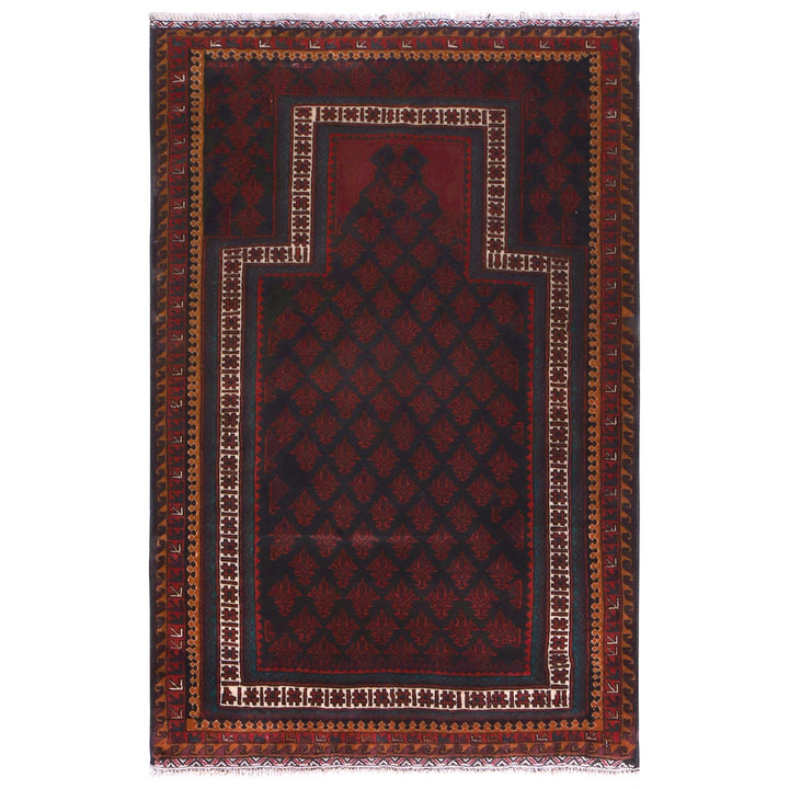 Afghan Prayer Rug 3'1" x 4'7" Hand-Knotted