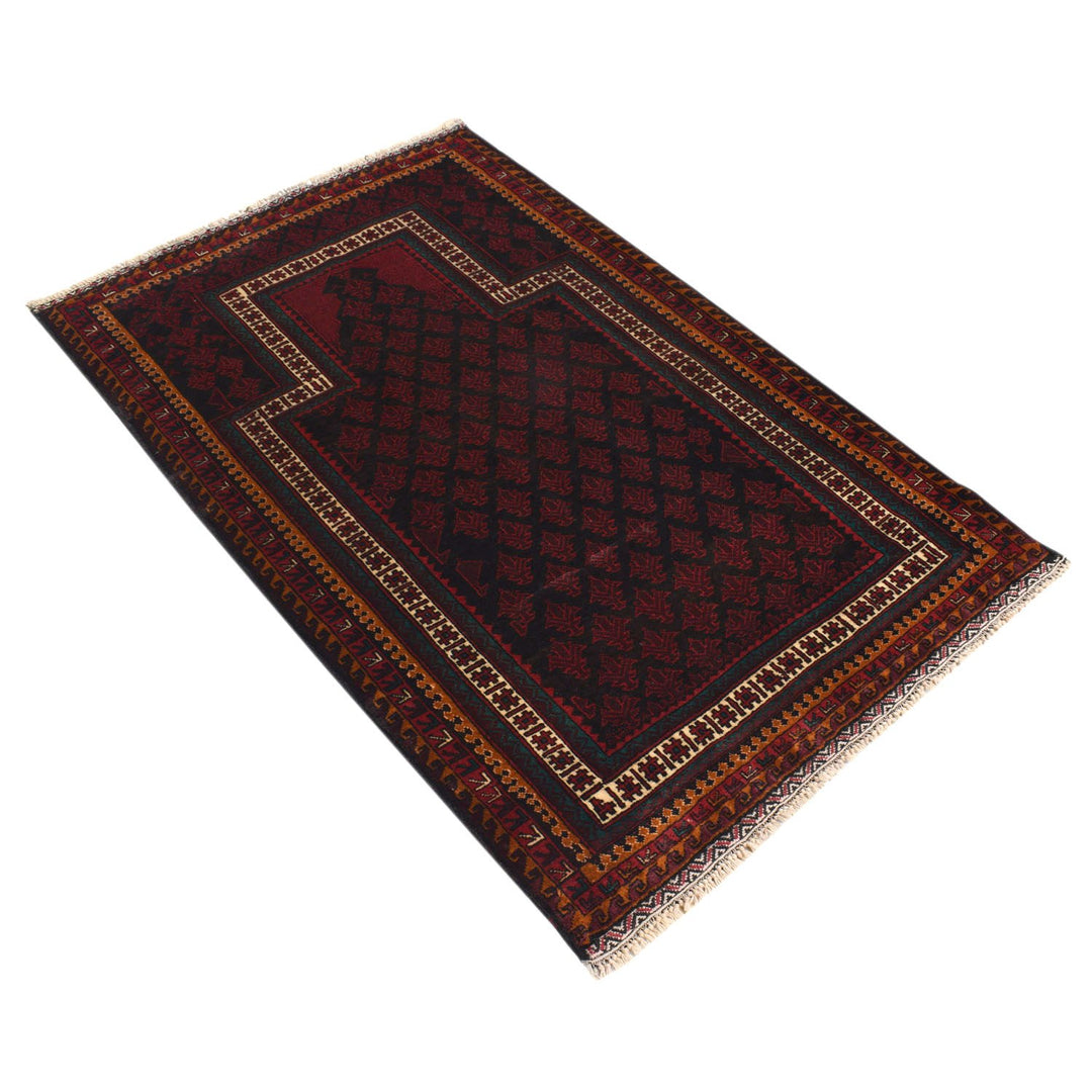 Afghan Prayer Rug 3'1" x 4'7" Hand-Knotted detail