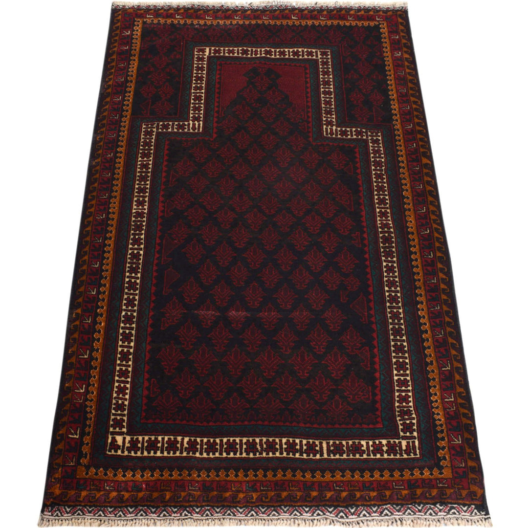 Afghan Prayer Rug 3'1" x 4'7" Hand-Knotted close-up