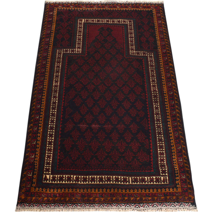 Afghan Prayer Rug 3'1" x 4'7" Hand-Knotted close-up