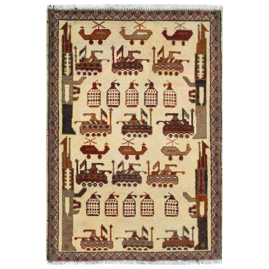 Afghan War Rug 2' x 2' 9" Hand-Knotted