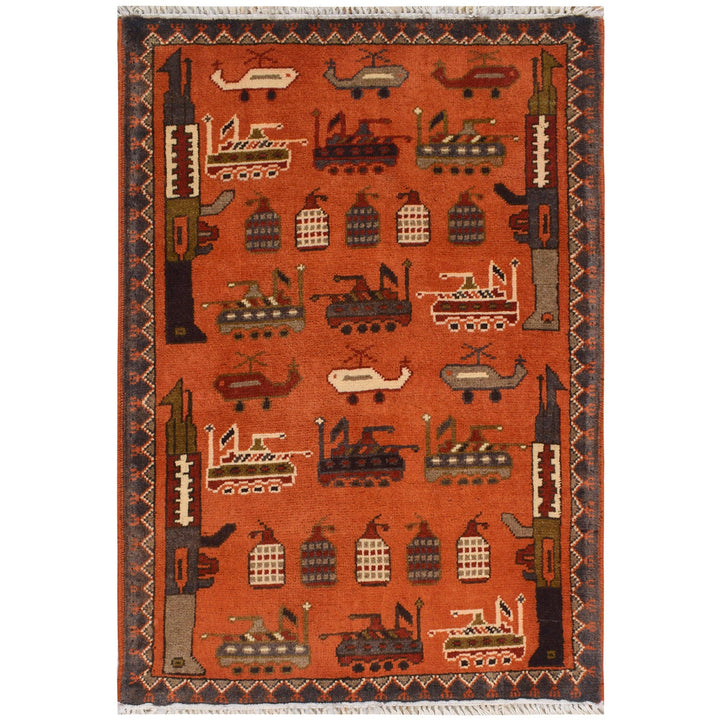 Orange Afghan Tribal Rug 2' x 2' 9" Hand-Knotted