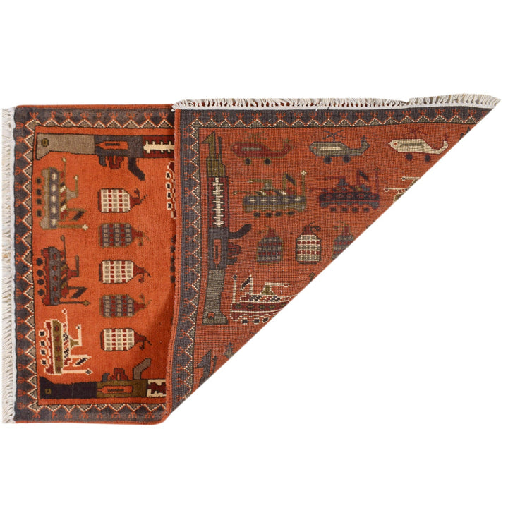 Orange Afghan Tribal Rug 2' x 2' 9" Hand-Knotted detail