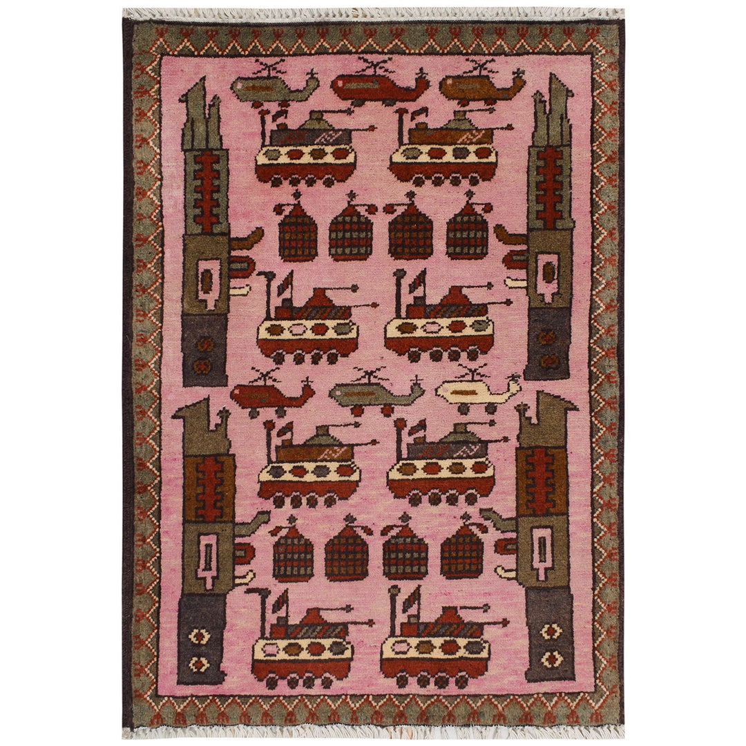 Pink Afghan Tribal Rug 2' x 2' 9" Hand-Knotted