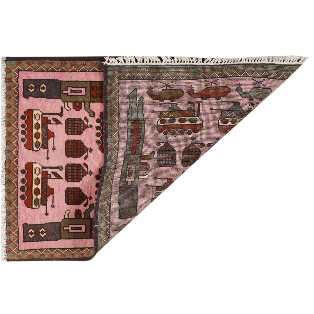 Pink Afghan Tribal Rug 2' x 2' 9" Hand-Knotted detail