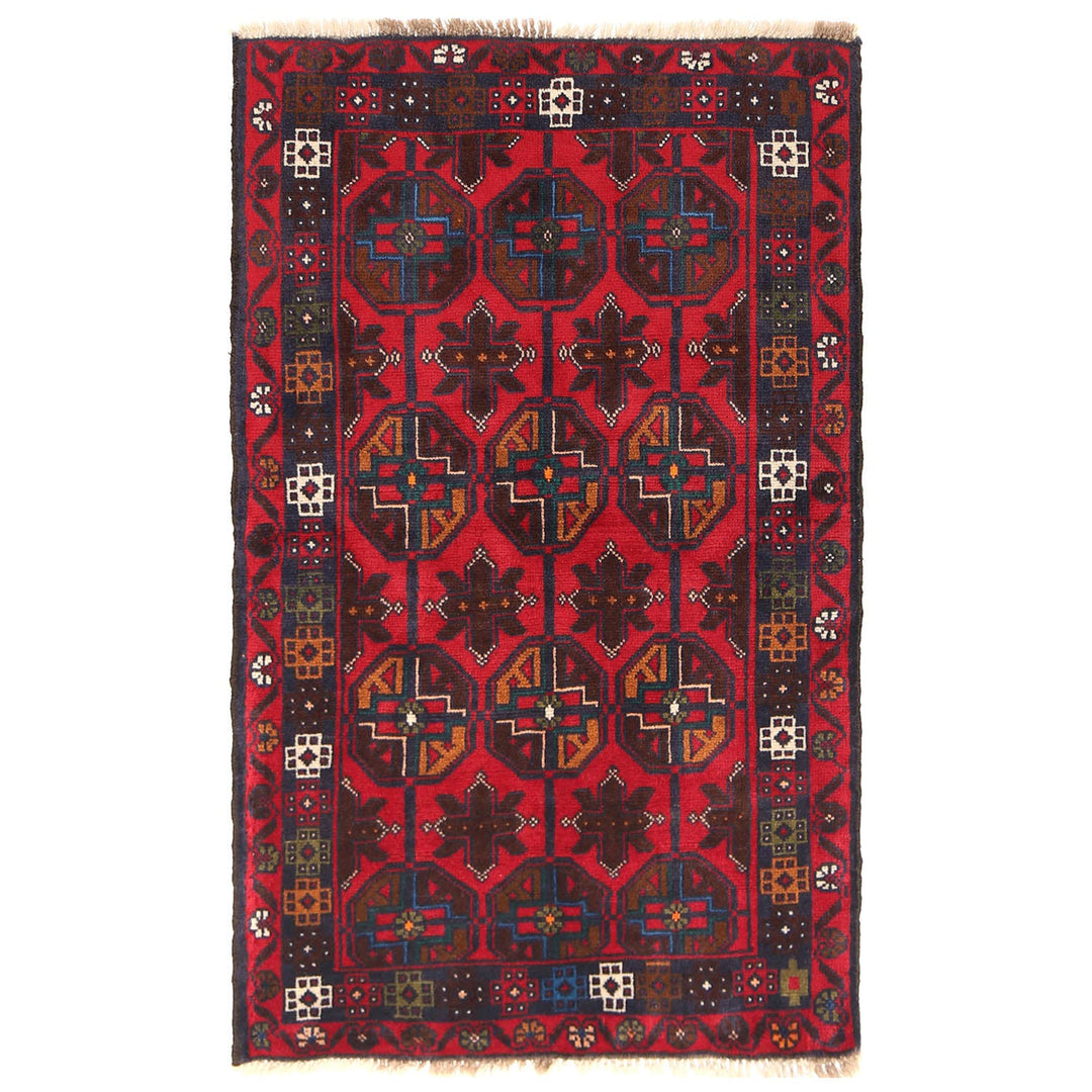 Red Afghan Baluchi Rug 2' 6" x 4' 3" Hand-Knotted