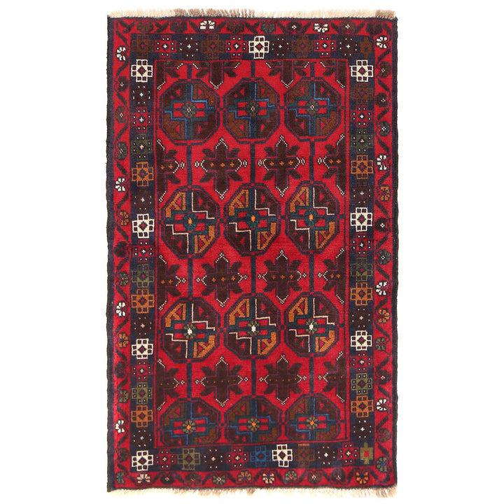 Red Afghan Baluchi Rug 2' 6" x 4' 3" Hand-Knotted