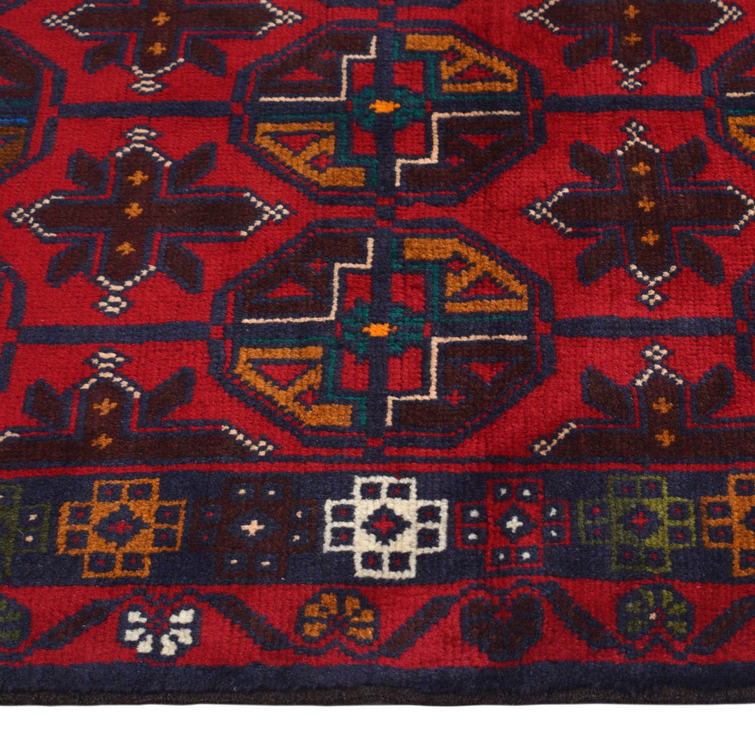 Red Afghan Baluchi Rug 2' 6" x 4' 3" Hand-Knotted detail