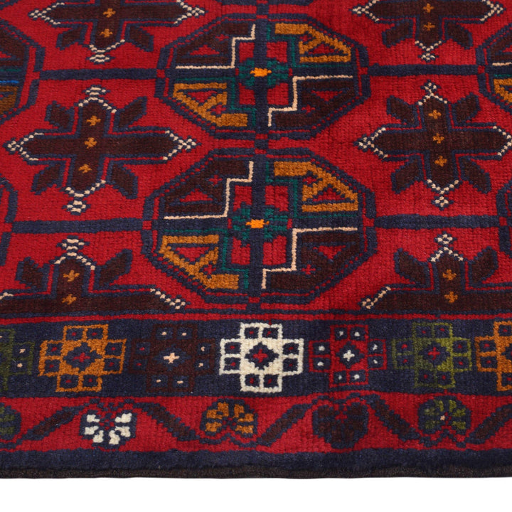 Red Afghan Baluchi Rug 2' 6" x 4' 3" Hand-Knotted detail