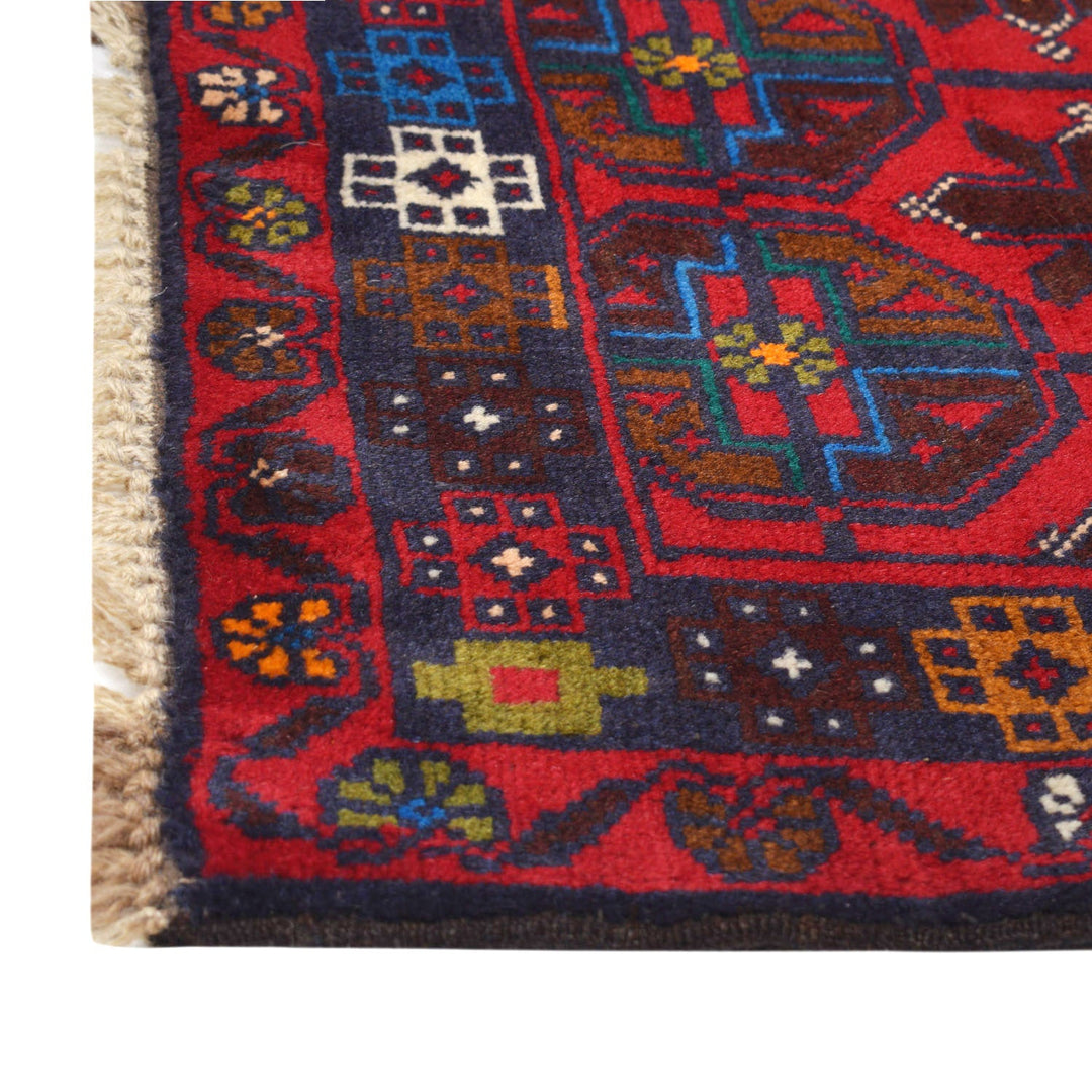 Red Afghan Baluchi Rug 2' 6" x 4' 3" Hand-Knotted view