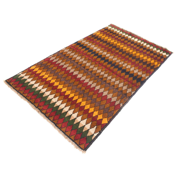 Tan Afghan Baluchi Rug 3' 6" x 6' 1" Hand-Knotted pattern