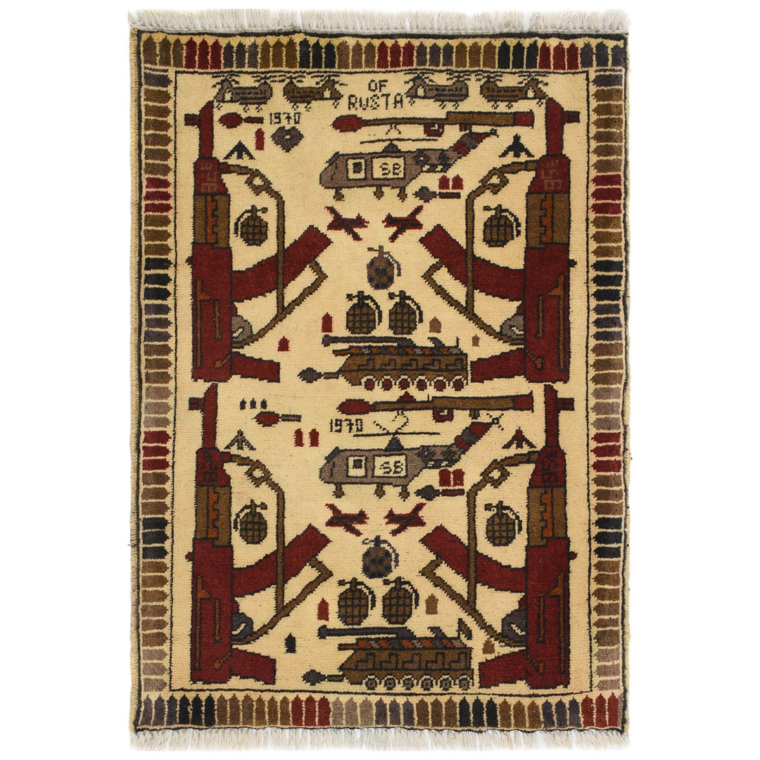 Afghan War Rug 2' x 2' 8" Hand-Knotted