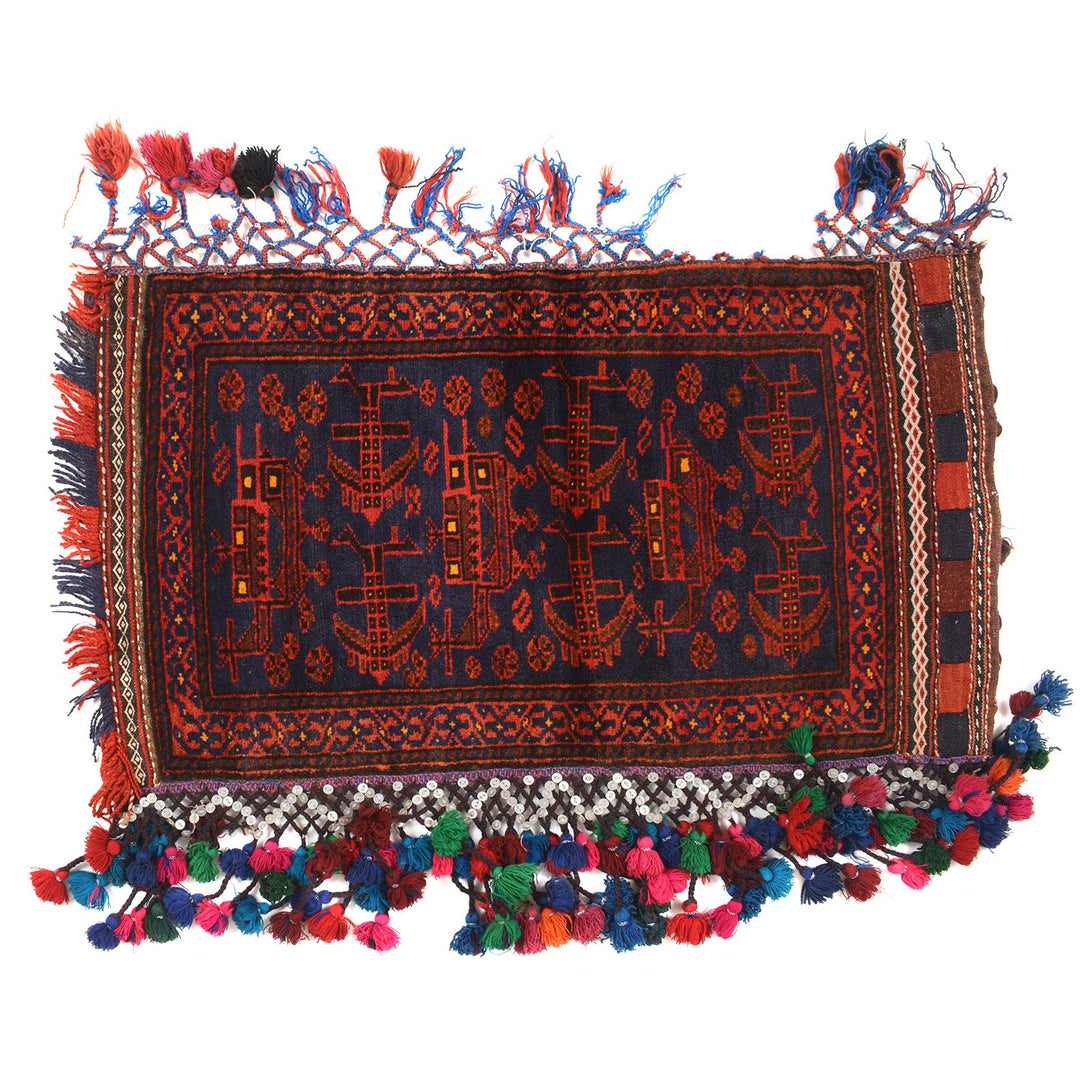 Blue Afghan Balisht Rug 1' 8" x 3' 2" Hand-Knotted
