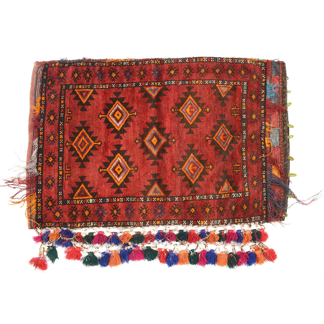 Red Afghan Balisht Rug 2' 1" x 3' 4" Hand-Knotted