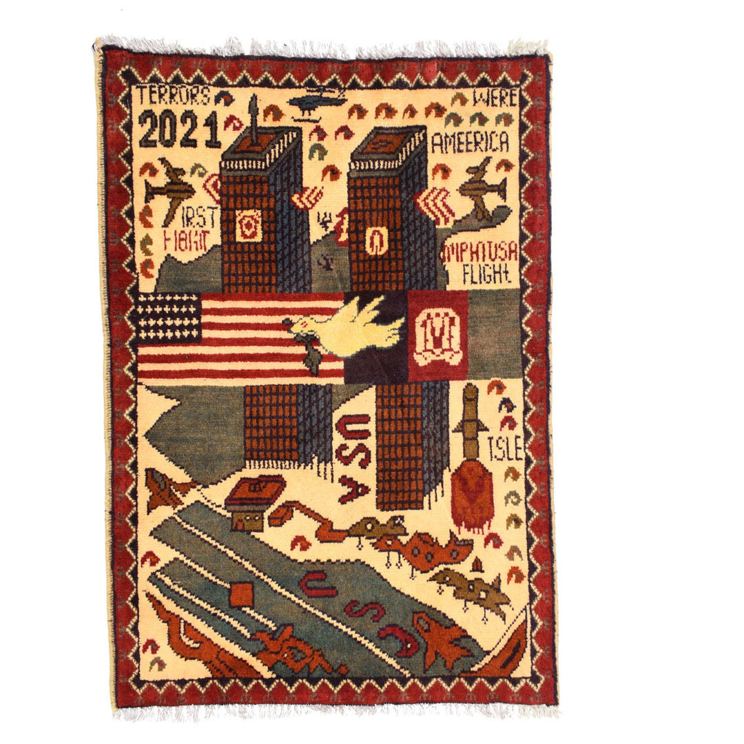 Afghan War Rug 1'9" x 2'8" Hand-Knotted