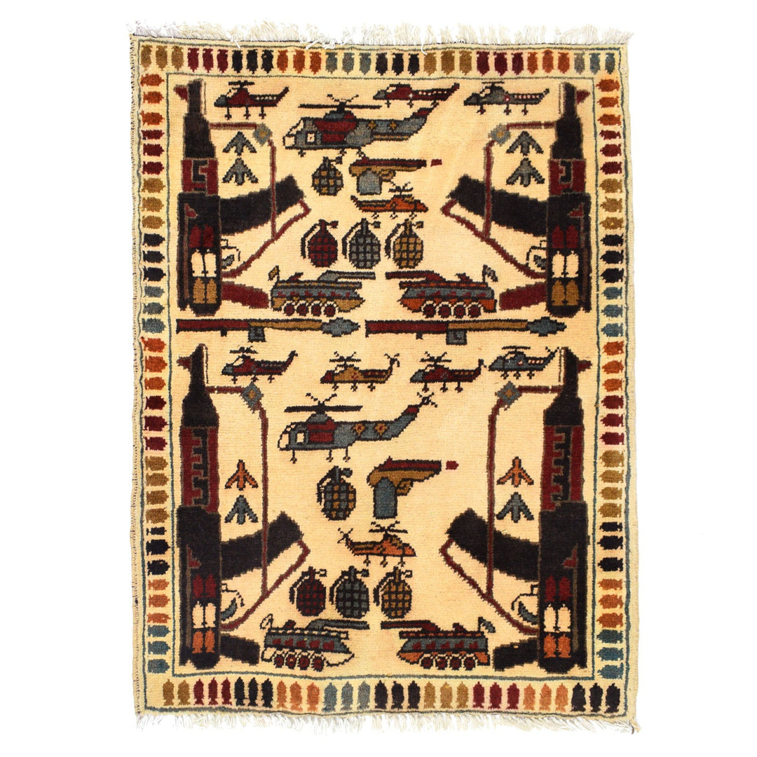 Afghan War Rug 2' x 2'7" Hand-Knotted