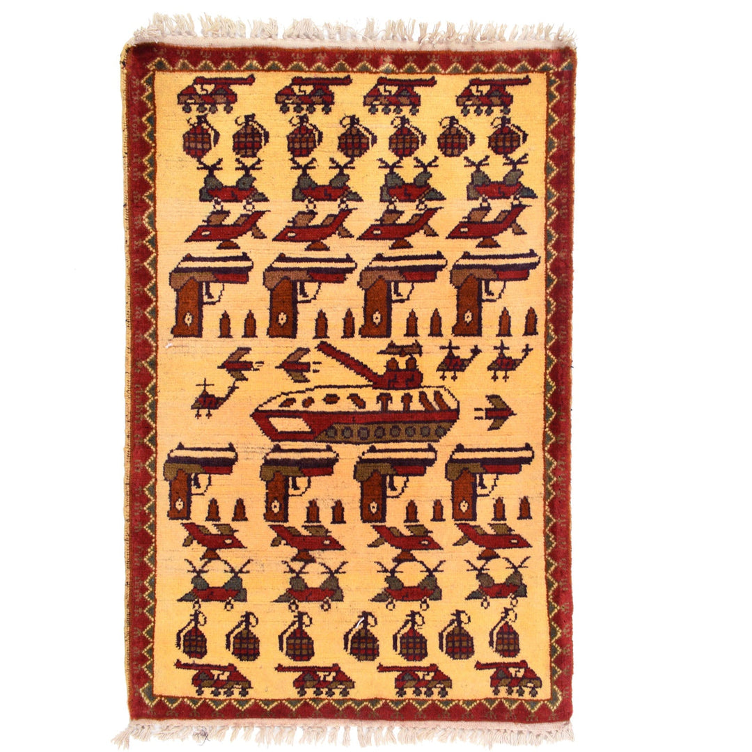 Afghan War Rug 1'9" x 3' Hand-Knotted