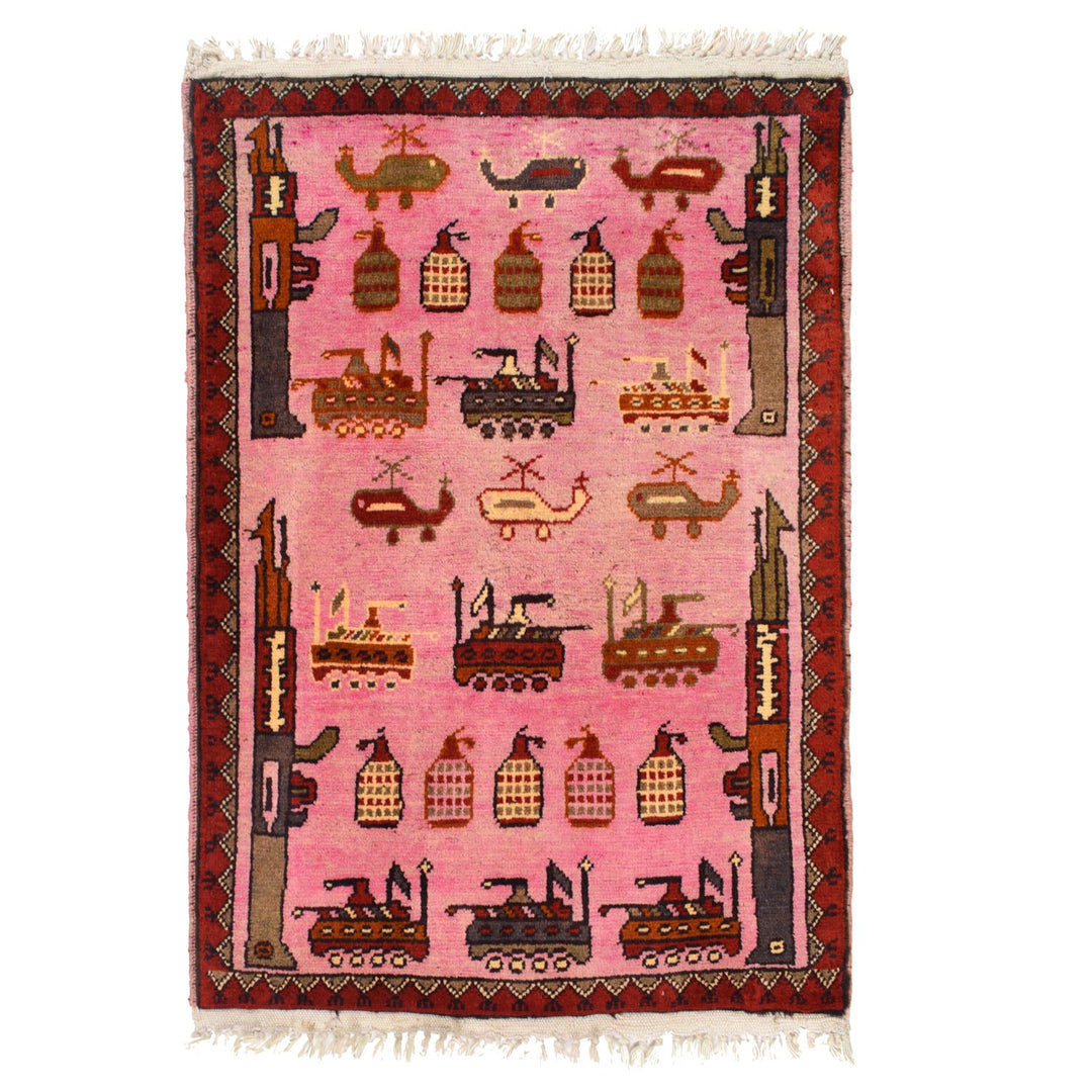Pink Afghan Tribal Rug 2' x 2'8" Hand-Knotted