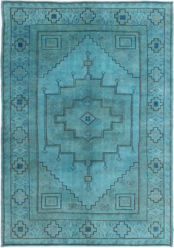 Teal Afghan Overdye Rug 6' 3" x 9' 1" Hand-Knotted